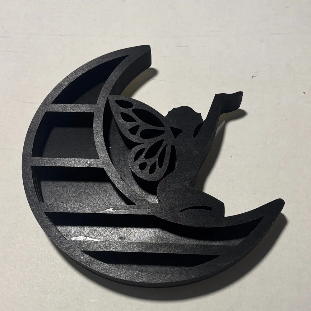 Black Fairy on Crescent Moon Wall Décor 12 in